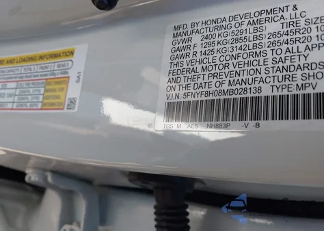 2021 Honda Passport Awd Elite z USA, uszkodzony, nr VIN 5FNYF8H08MB028138